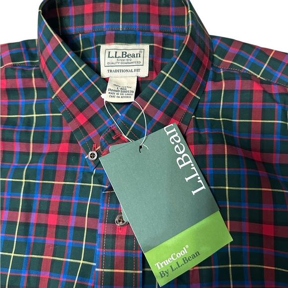 L.L.Bean TrueCool Plaid Button Down Shirt Men’s Large Traditional Fit NWT - Picture 5 of 5